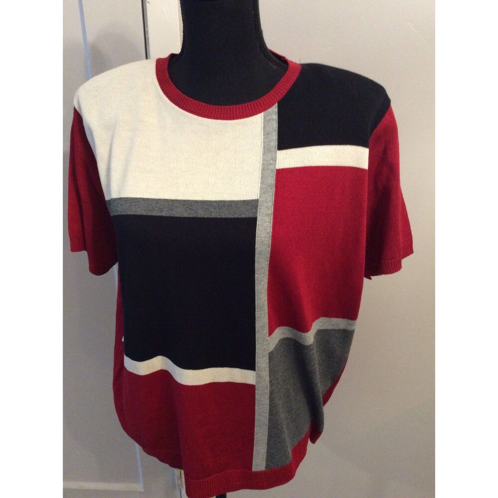 Vintage Color blocked Grandmacore Short Sleeve Sweater Large Dunner